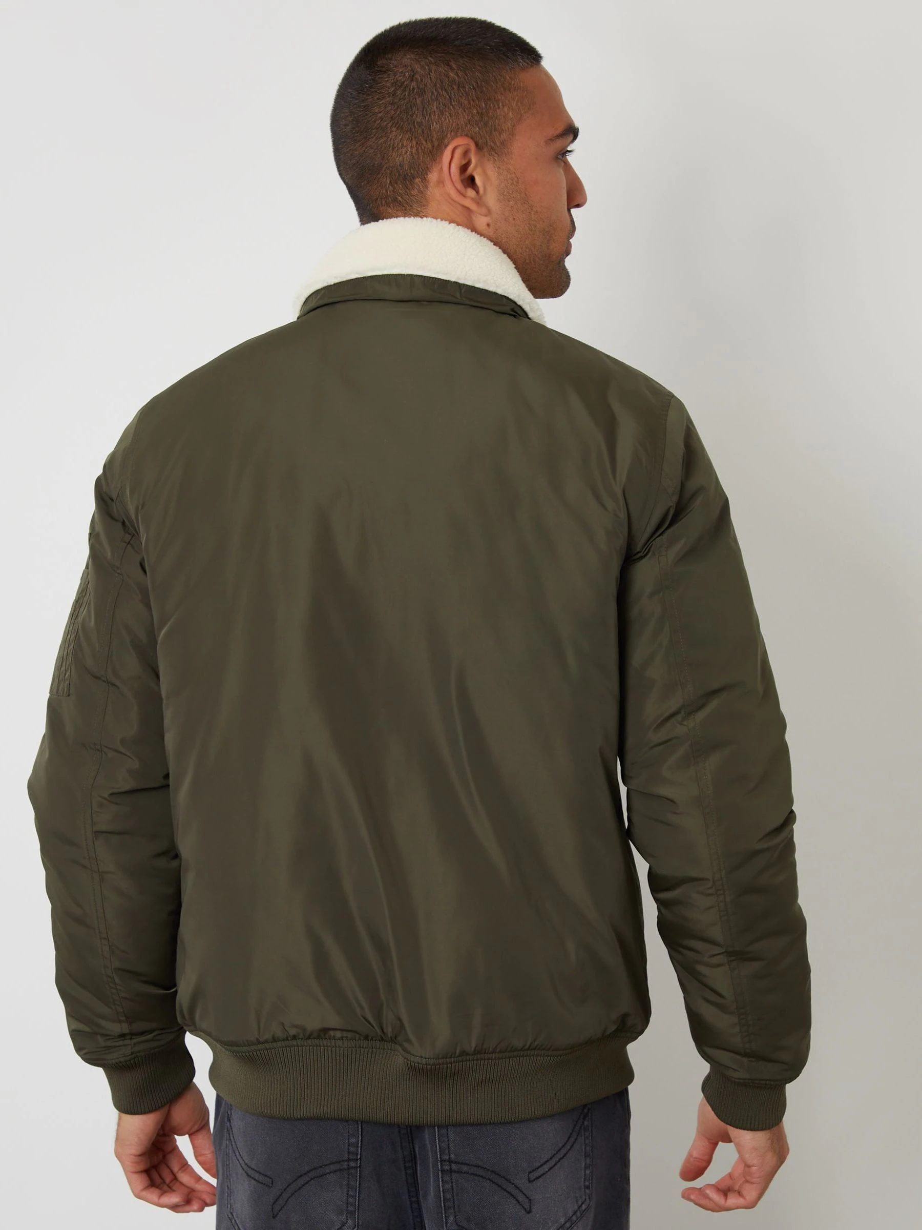 Groen - Threadbare Borg Collar Bomber Jacket