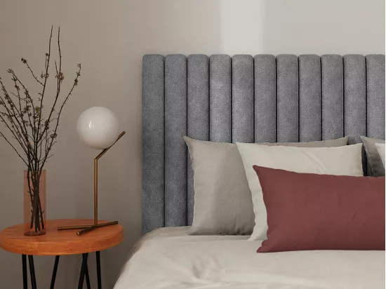 Lit coffre 180 x 200 cm avec tête de lit coutures verticales - Tissu - Gris - SARAH