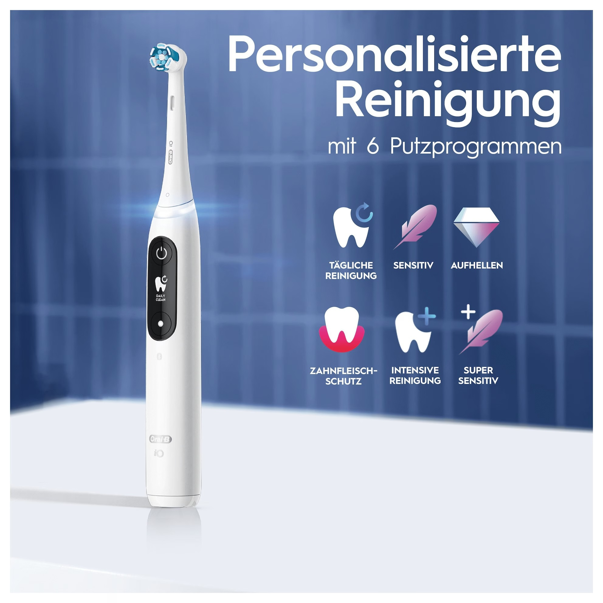 iO Series 8 Elektrische Zahnbürste mit Induktiver Ladestation / OLED Display / Aufbewahrungsbox - White Alabaster