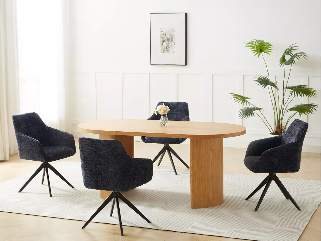 Lot de 2 chaises pivotantes avec accoudoirs en tissu texturé - Noir - MUSE de Maison Céphy