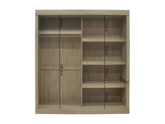 Garde Robe MILS, armoire 2 portes coulissantes chêne sonoma, idéal pour une chambre design