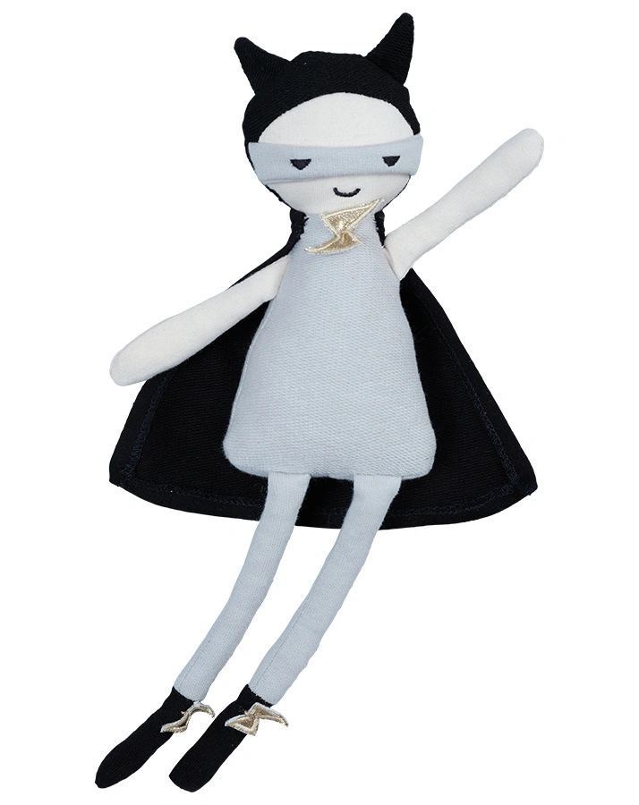 Stoff-Puppe LITTLE SUPERHERO (28cm) in schwarz/weiß