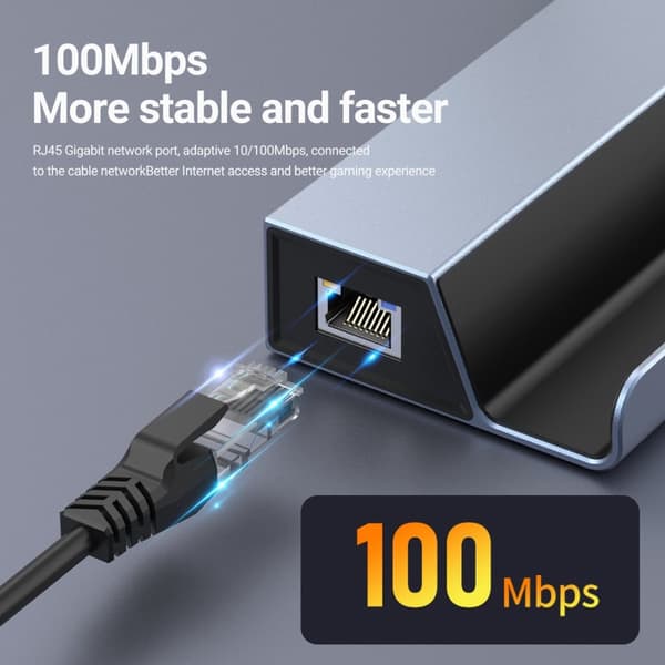 NÖRDIC USB-C 1 til 6 dokkingstasjon for Steam Deck, HDMI 2.0 4k60Hz, RJ45, USB-A 3.0 5 Gbps, 100W USB-C PD