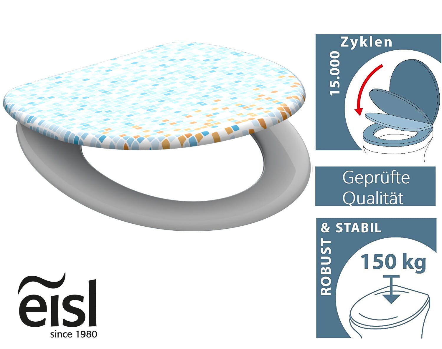 EISL Duroplast WC-Sitz MOSAIK BLAU-ORANGE, mit Absenkautomatik