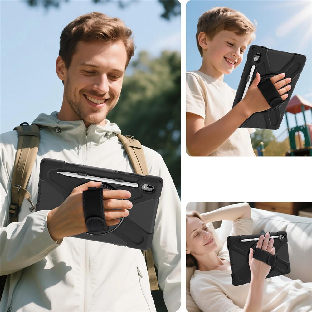 Samsung Galaxy Tab S11 Hybrid Outdoor Case Hülle mit Aufsteller und Handschlaufe - Schwarz