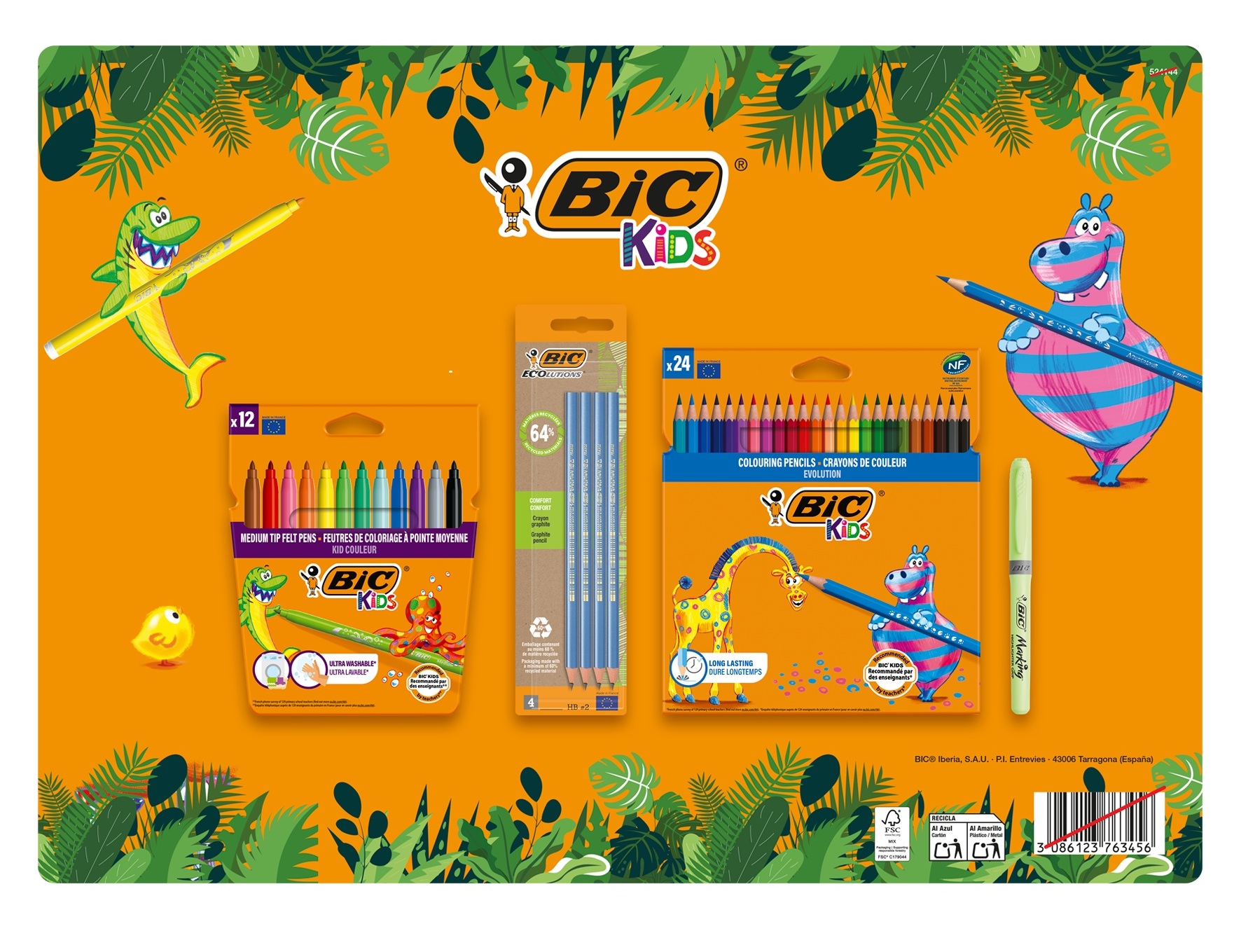 PACK ECONOMICO BIC KIDS 24 LAPIS COR   12 LAPIS CERA   24 CANETAS FELTRO
