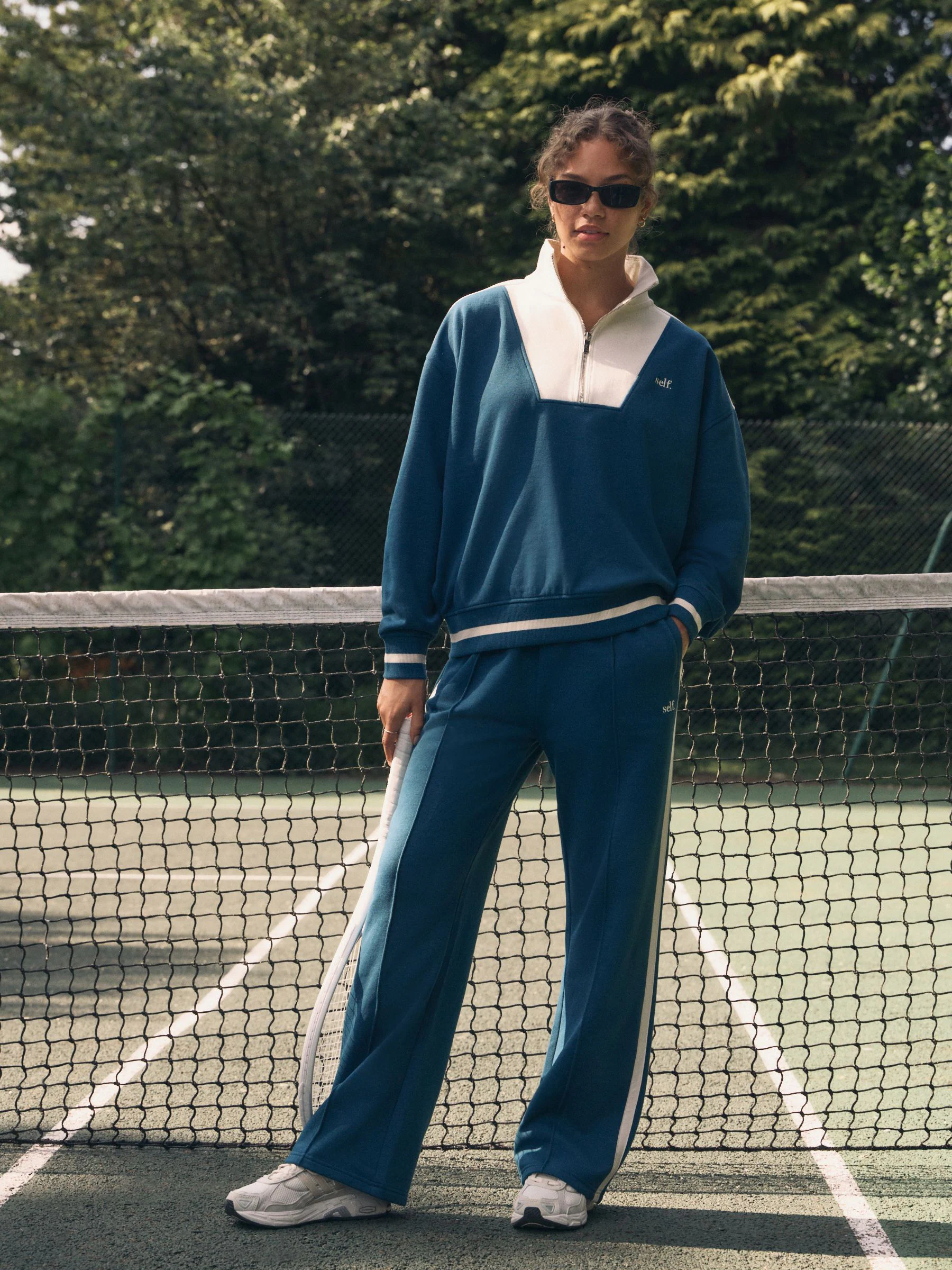 Blauwgroen - Sweatshirt met korte rits