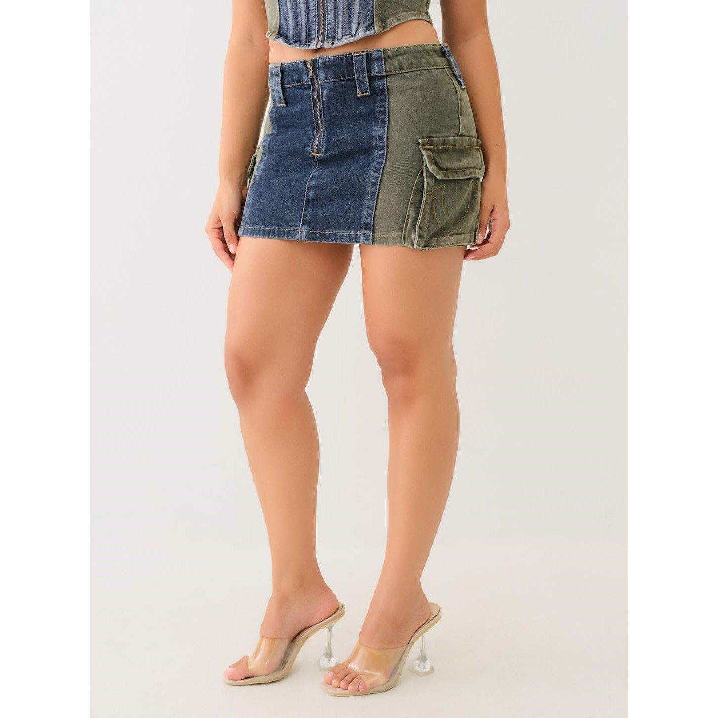 True Religion TR Colour Block Mini Skirt Womens