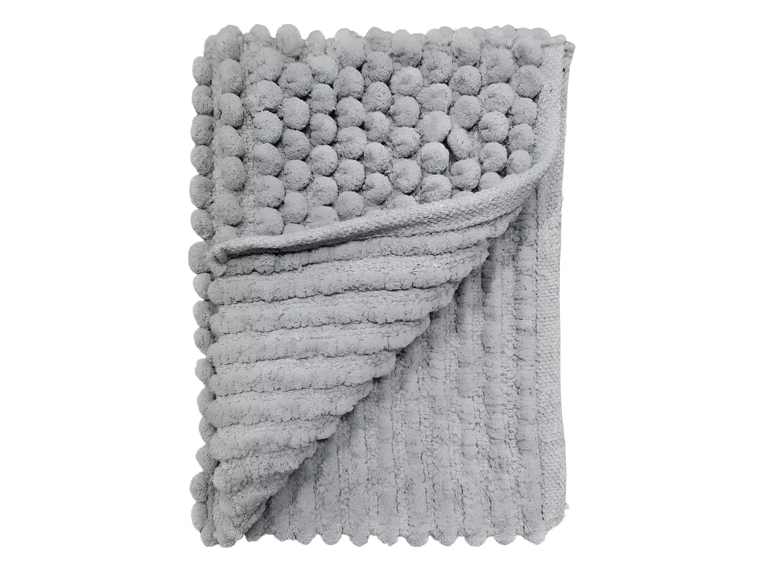 Lot 2 tapis de salle de bain 40 x 60 cm mini pompon gris - MARIE