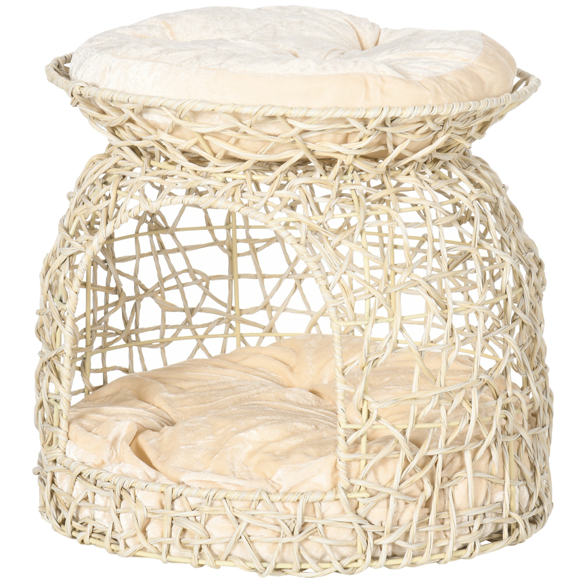 PawHut Rattan Katzenkorb mit Kissen beige 42L x 42B x 40H cm