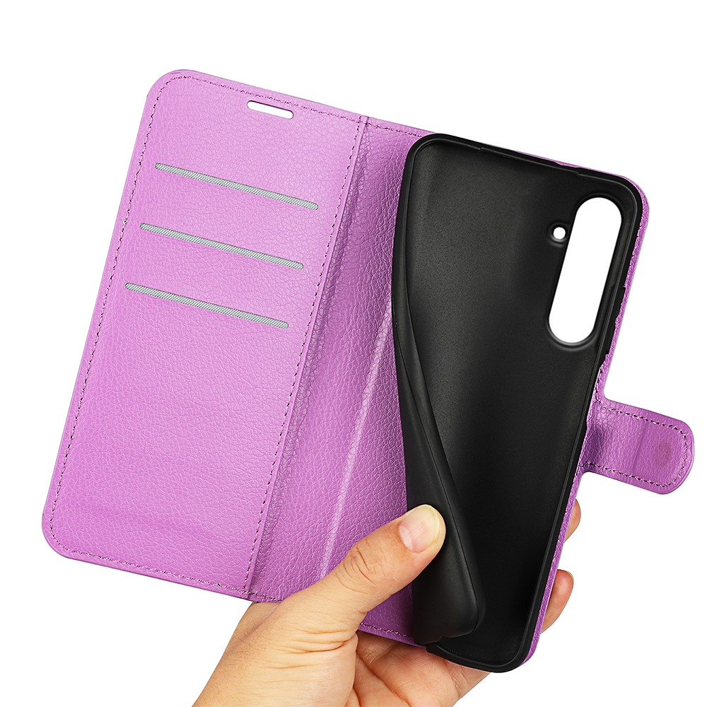 Samsung Galaxy A55 Leder Tasche Flip Cover Litchi Look - Lila