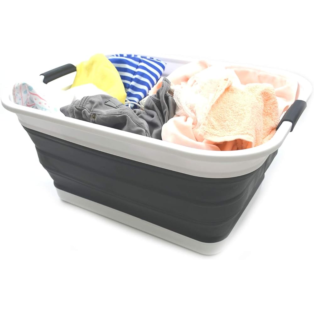 SAMMART 42 Litre Panier à linge pliable en plastique - Conteneur de rangement/organisateur pliable - Bac de lavage portable - Panier/panier peu encombrant : Cuisine et Maison