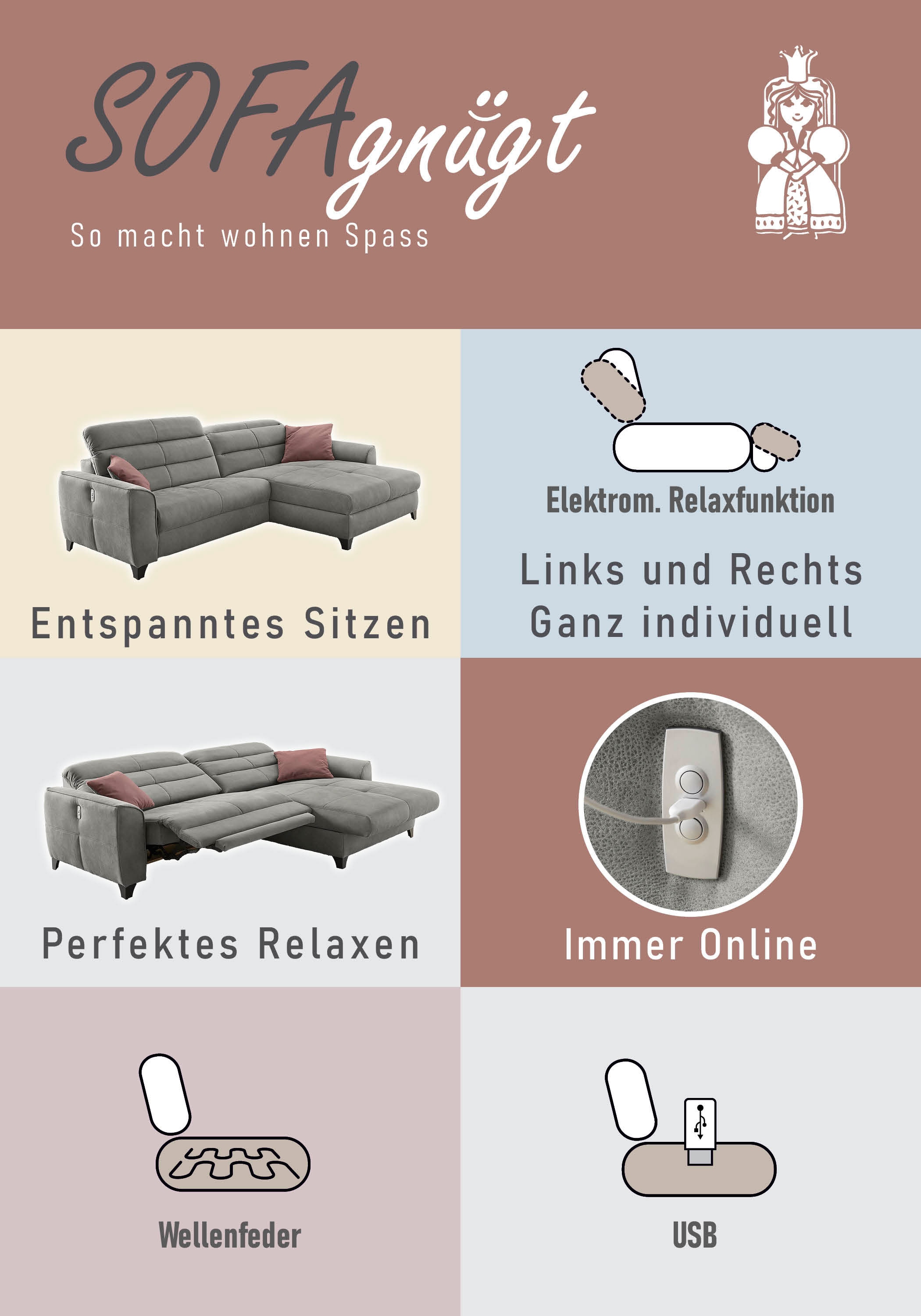 Jockenhöfer Gruppe Ecksofa »Double One L-Form« mit 2x 120cm breiten, elektromotorischen Relaxfunktionen