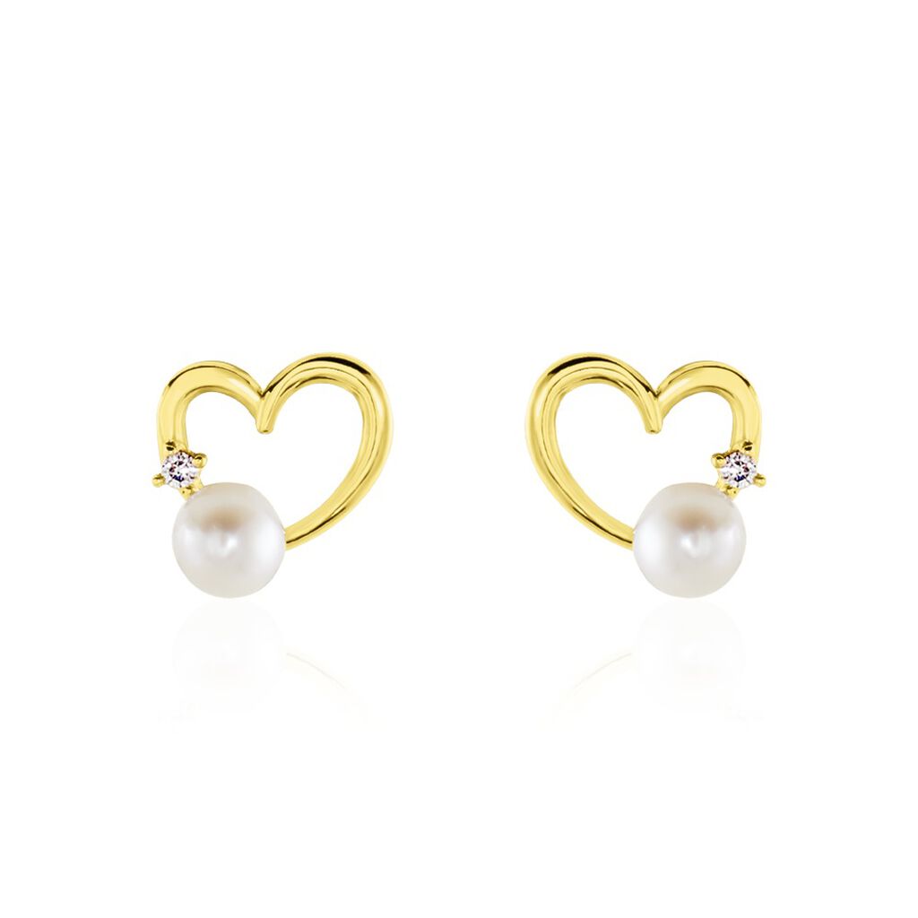 Boucles D'oreilles Puces Or Jaune Fergus Perle De Culture Oxyde