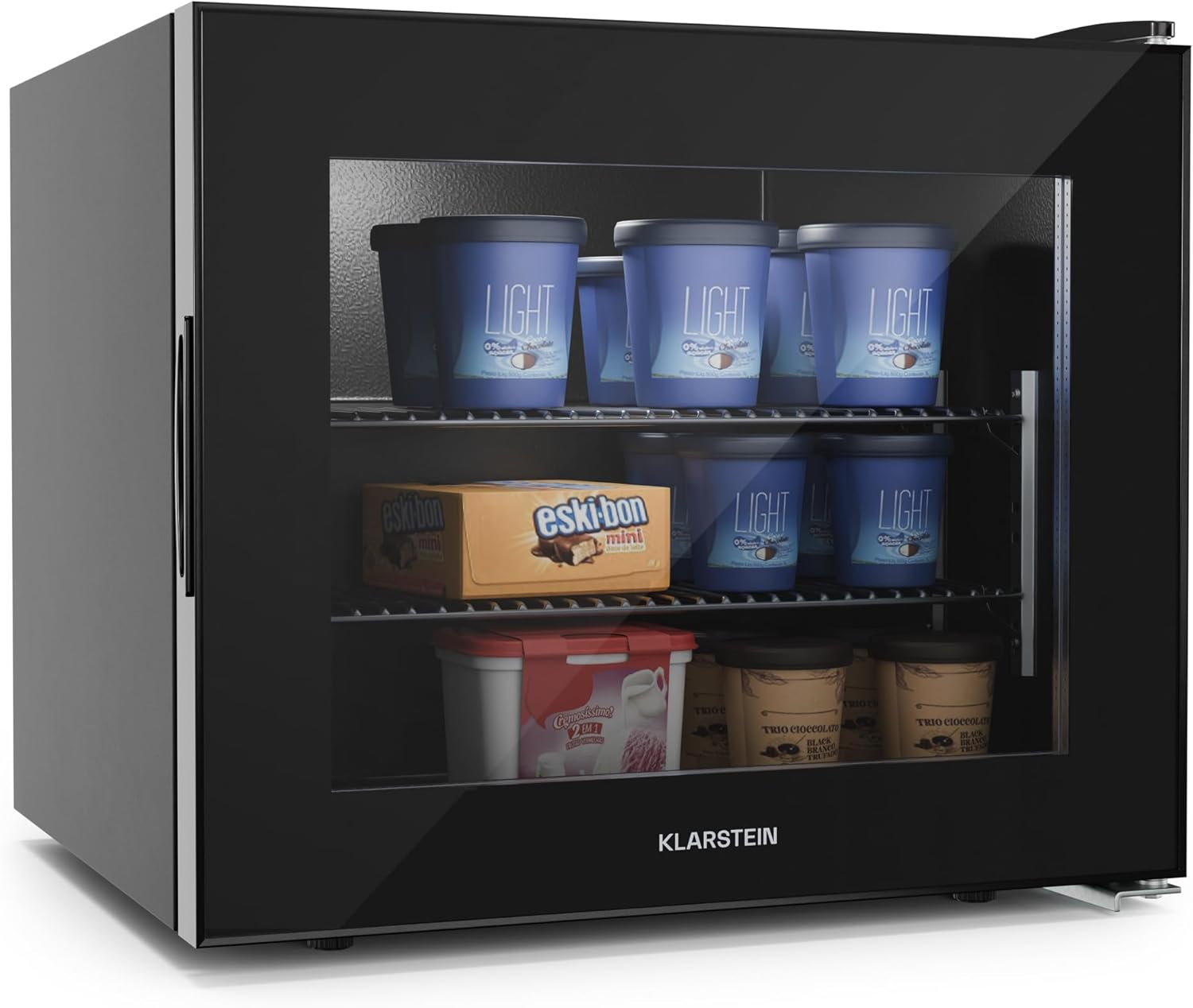 Klarstein IceAge 88 Mini Gefrierschrank, 88 L, Einstellbare Temperatur 0 bis -18 °C, Energieeffizient, LED-Innenbeleuchtung, 3 Einlegeböden, Kompakte Gefriertruhe, Kleine Design-Gefriertruhe, Schwarz