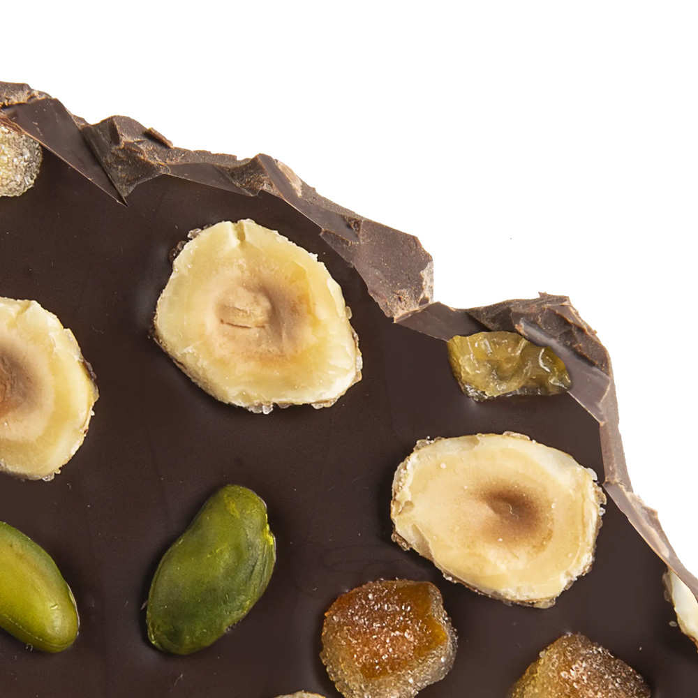 Tablette chocolat noir 72% façon mendiant aux fruits secs
