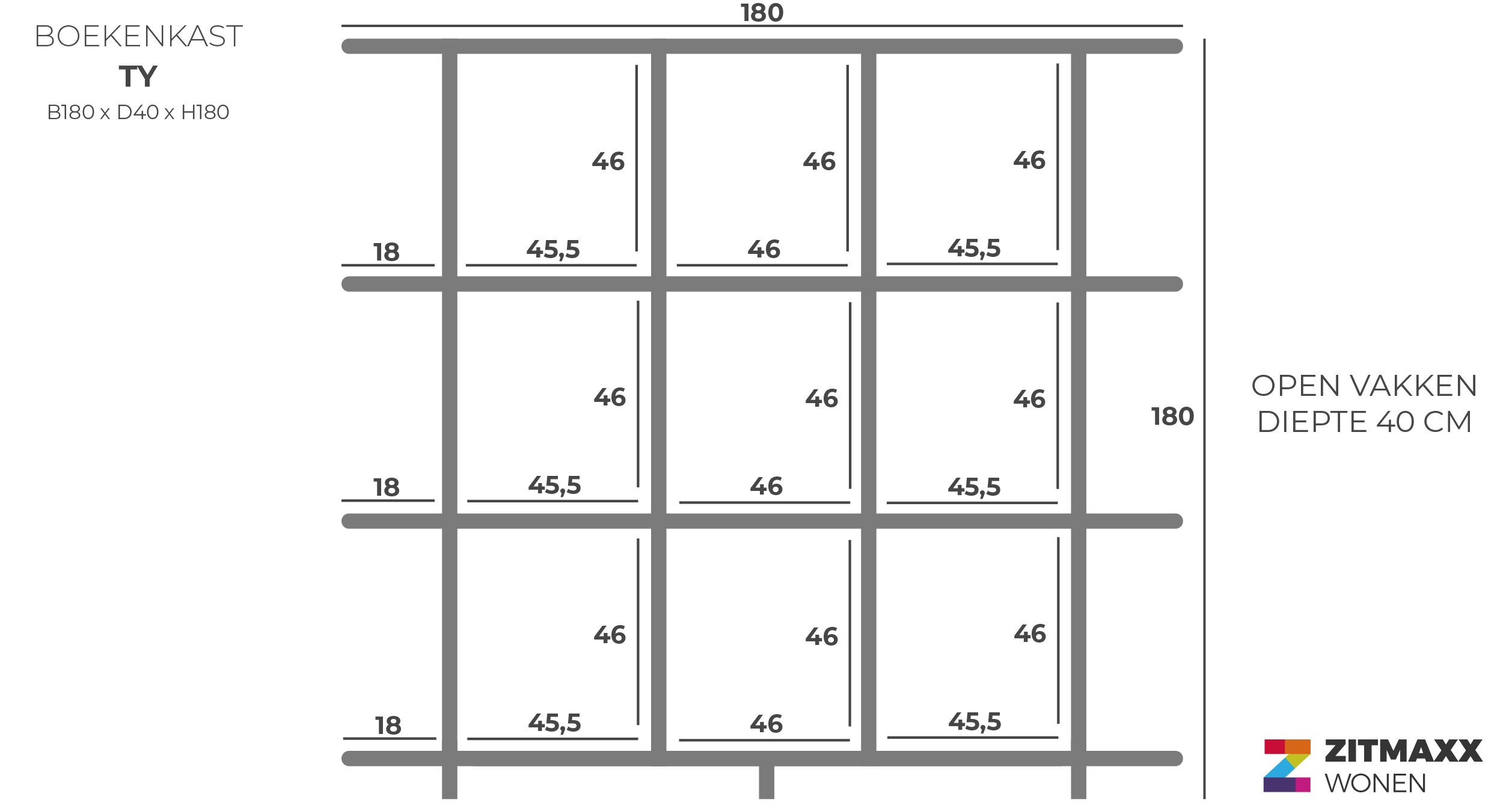 Boekenkast - Outlet TyB180 x D40 x H180 cm