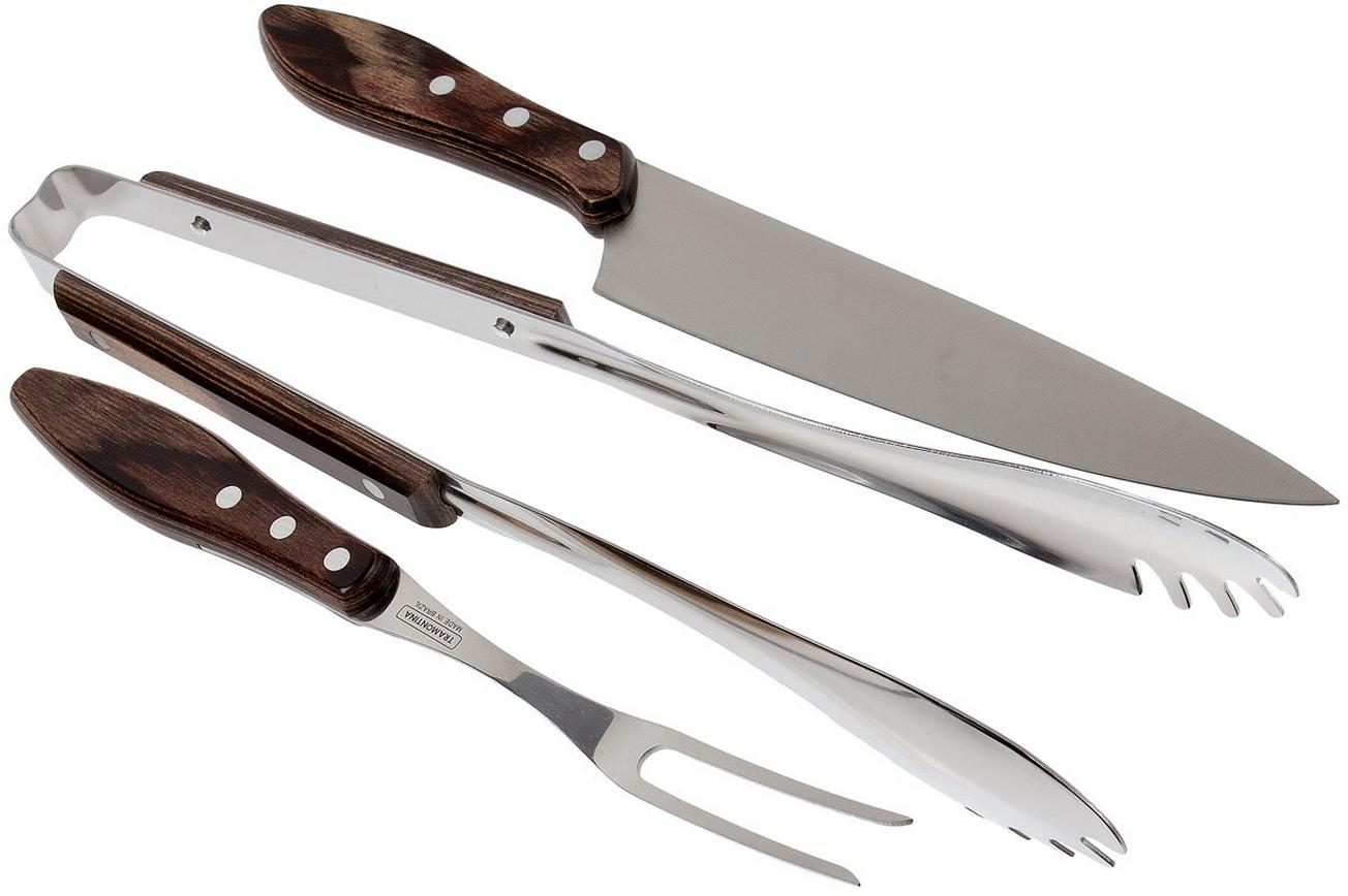 Tramontina Churrasco trancheerset met barbecuetang, bruin