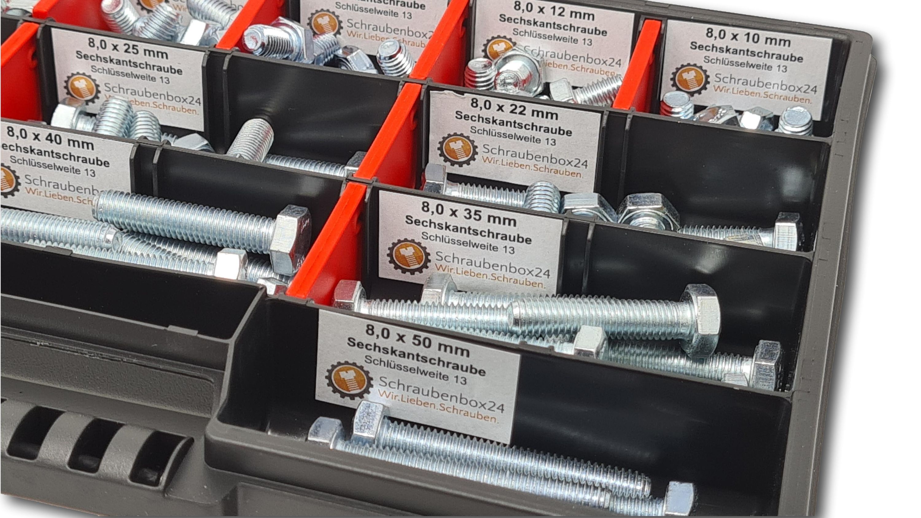 Sechskantschrauben Sortiment M8 // 10mm-55mm 130 tlg. Schraubenbox DIN 933 Vollgewindeschrauben Maschinenschrauben Gewindeschrauben Sechskantschrauben
