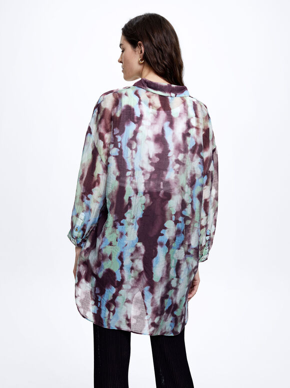 Camisa estampada em liocel - Marrom