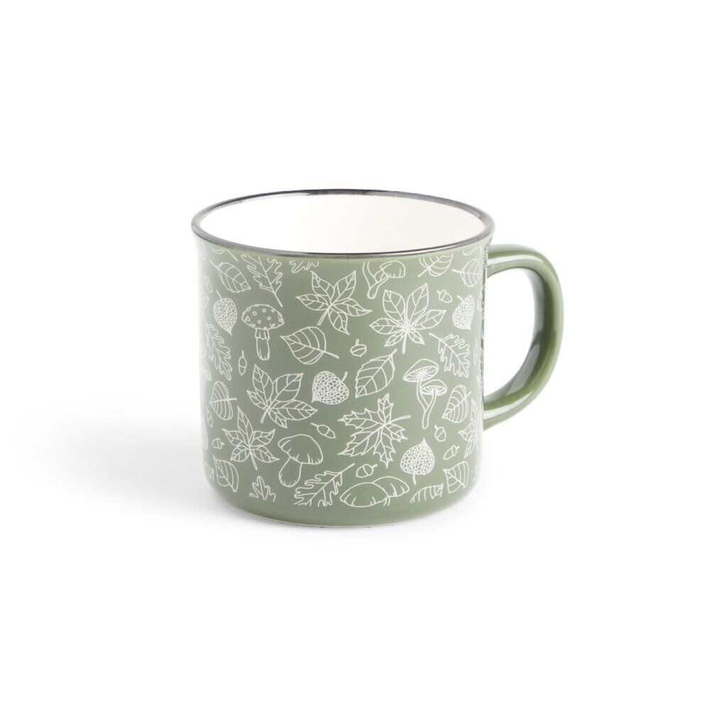 Mug décor feuille automne en porcelaine vert et blanc 320ml