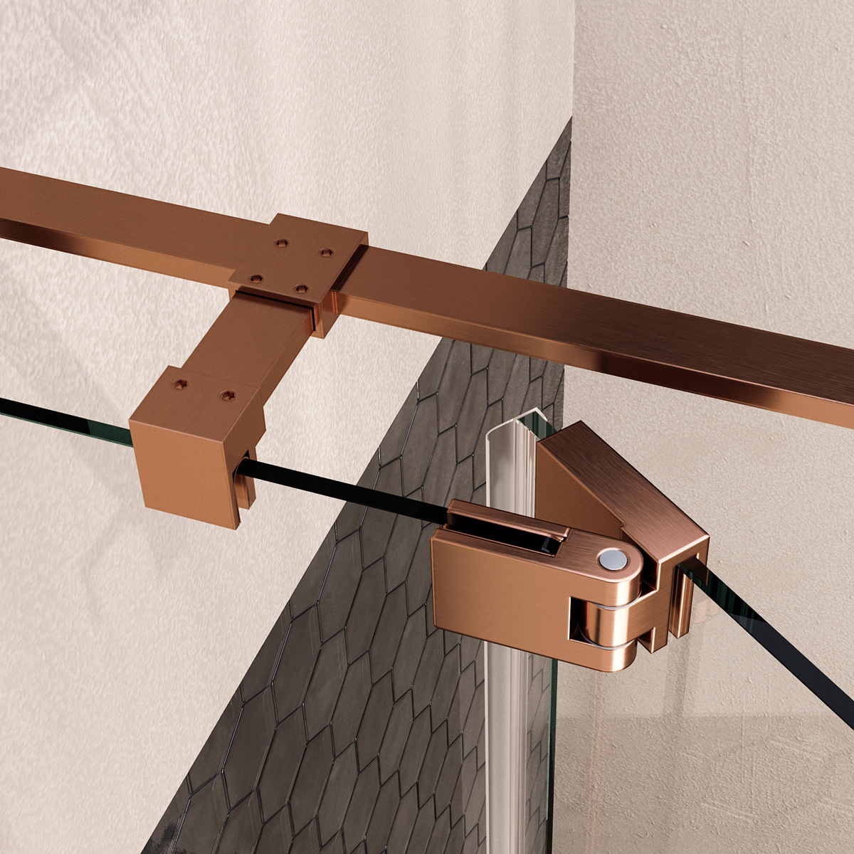 Brauer Stellar nisdeur met vaste wand 148.5-160cm koper geborsteld PVD
