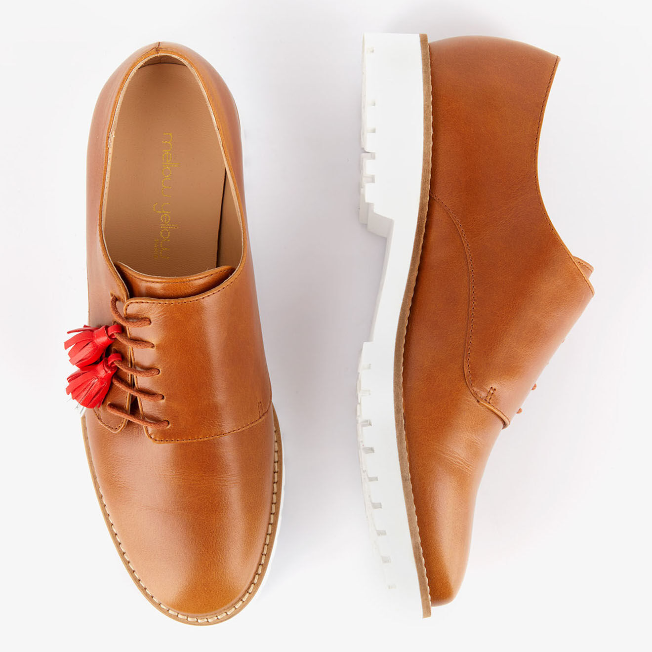 Mellow Yellow Derbies en Cuir Hoce camel