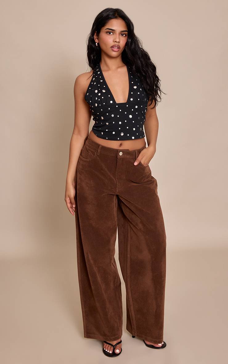 Noir Top Court Petite Col Licou Avec Détails Cloutés