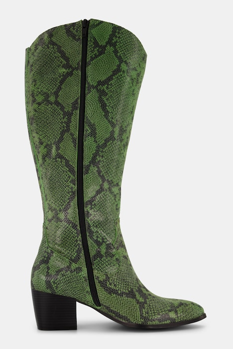 Lederstiefel, XXL-Schaft, Schlangenlederoptik, Weite H