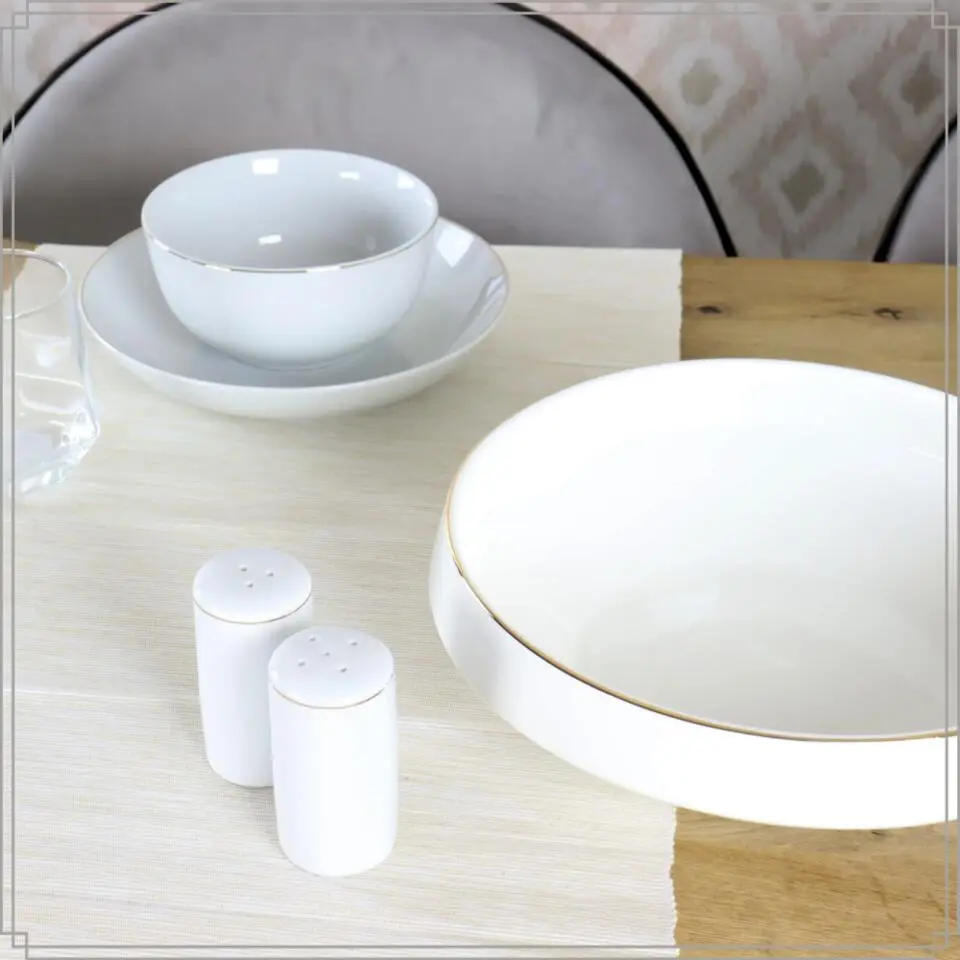 OTIX Saladeschaal Slakom Serveerschaal 25cm Wit met gouden rand Porselein