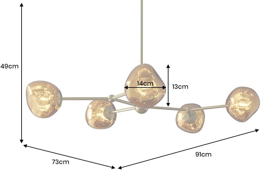 invicta INTERIOR Design Hängelampe Liquid Diamond - 100cm - Gold - Deckenlampe aus Glas & Stahl, fünf Kugelleuchten