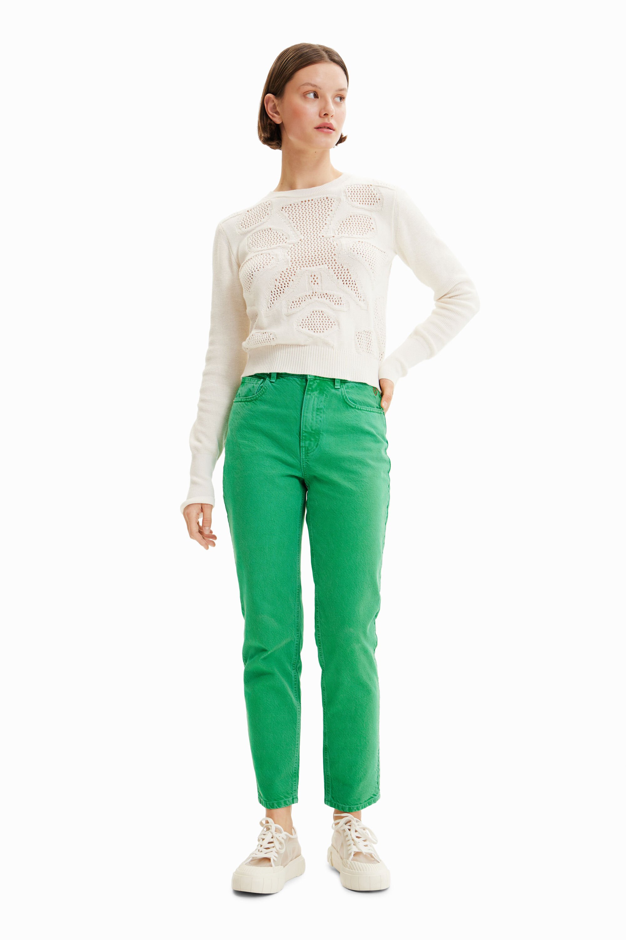 Pull motifs ajourés fleur