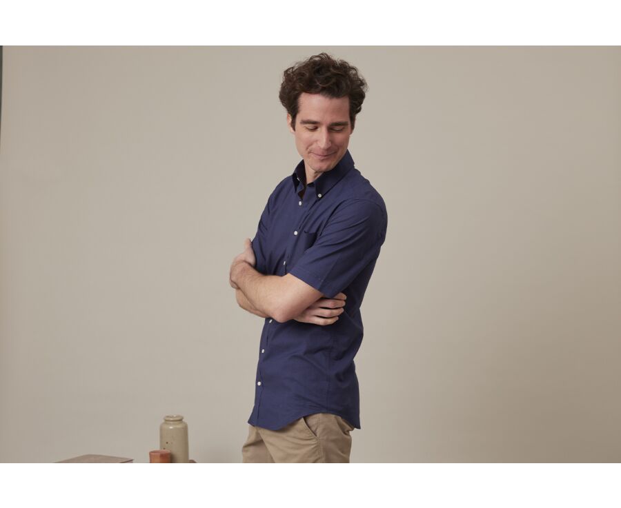 Chemise coton et lin marine - Poche poitrine - COLTEN MC