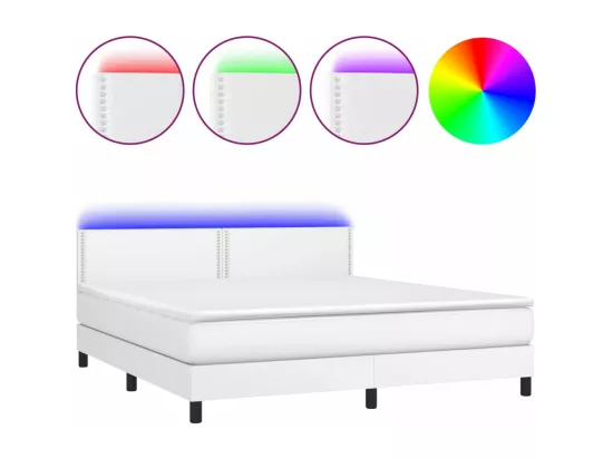 Sommier tapissier et matelas et LED Blanc 180x200 cm Similicuir