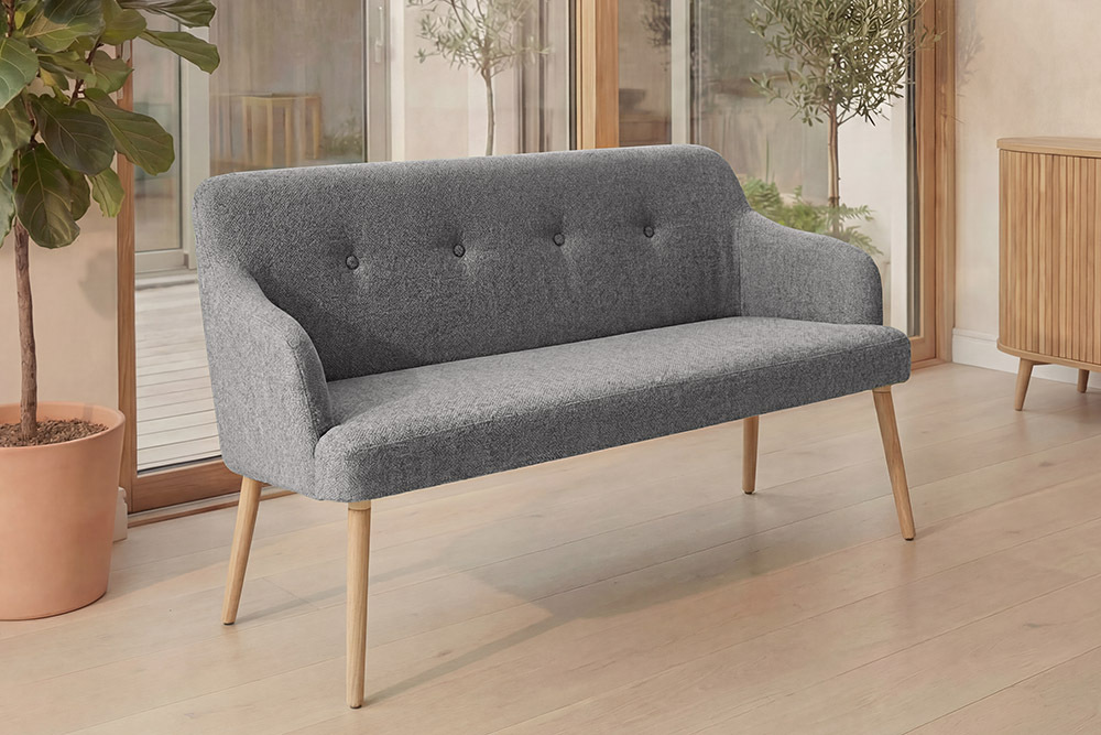 Nordische Sitzbank SCANDINAVIA MEISTERSTÜCK 115cm grau natur Massivholz mit Armlehne