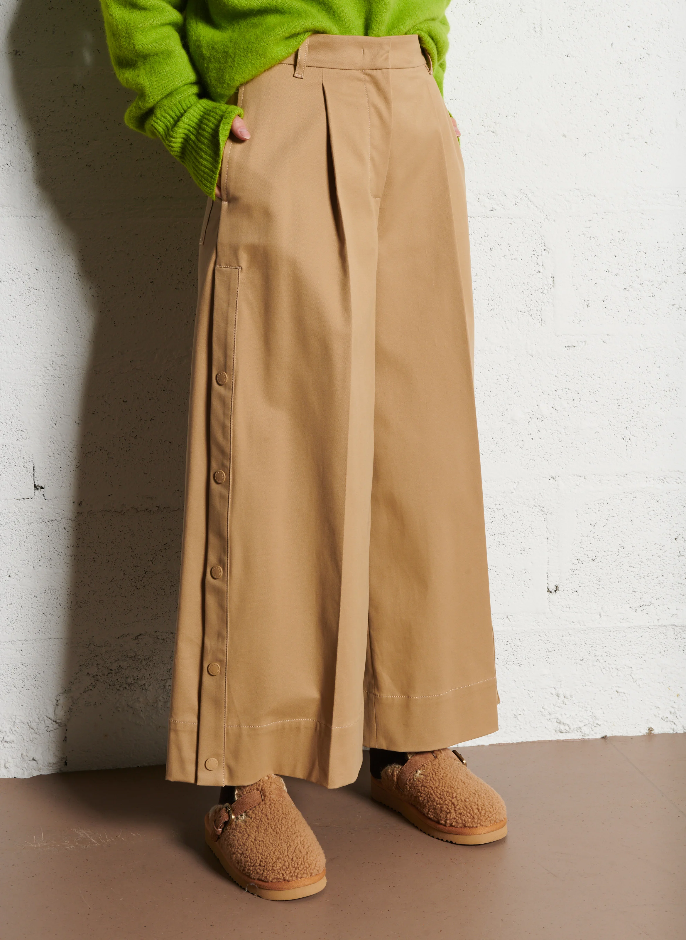 CAPRILE - Pantalon large style trench en coton mélangé | Beige