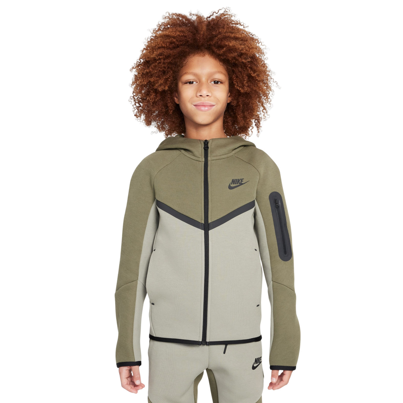 Nike Tech Fleece Sportswear Trainingspak Kids Olijfgroen Grijs Zwart
