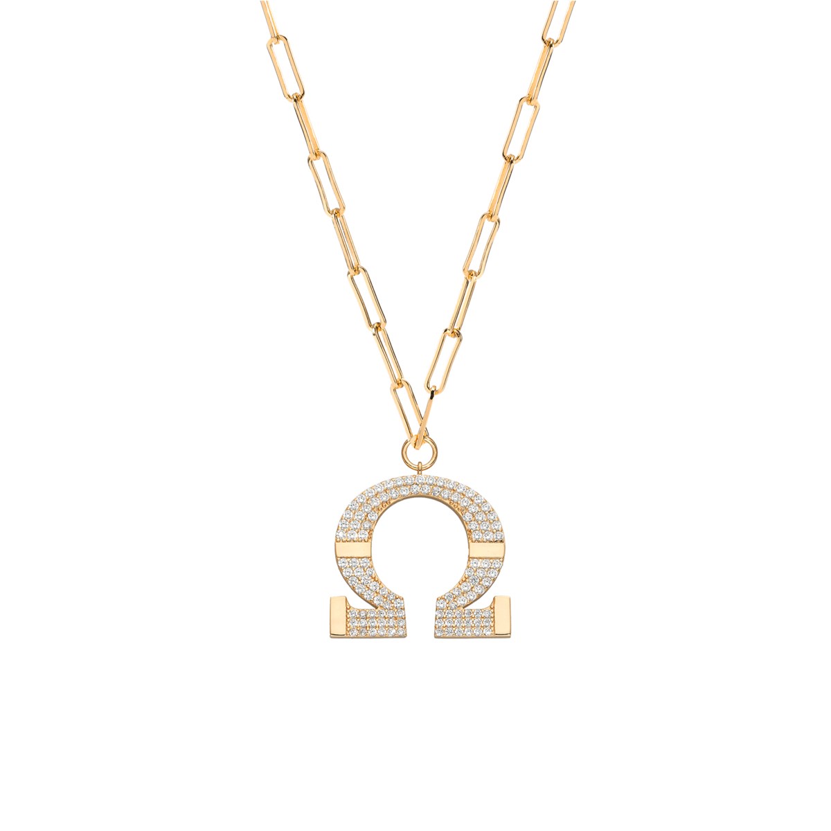 Collier Chaine Argent Doré Omega Serti De Zirconiums Blancs