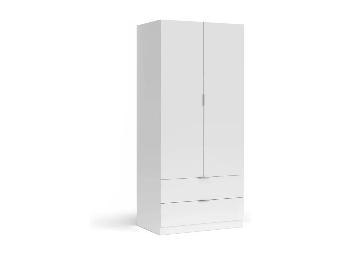 Dlunin Armoire, Cintre pour chambre à coucher, Armoire avec 2 portes battantes et 2 tiroirs, 81x52h184 cm, Blanc