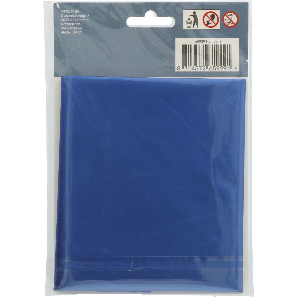 Folie Ballon Cijfer 9 Mat Blauw XL 86cm leeg