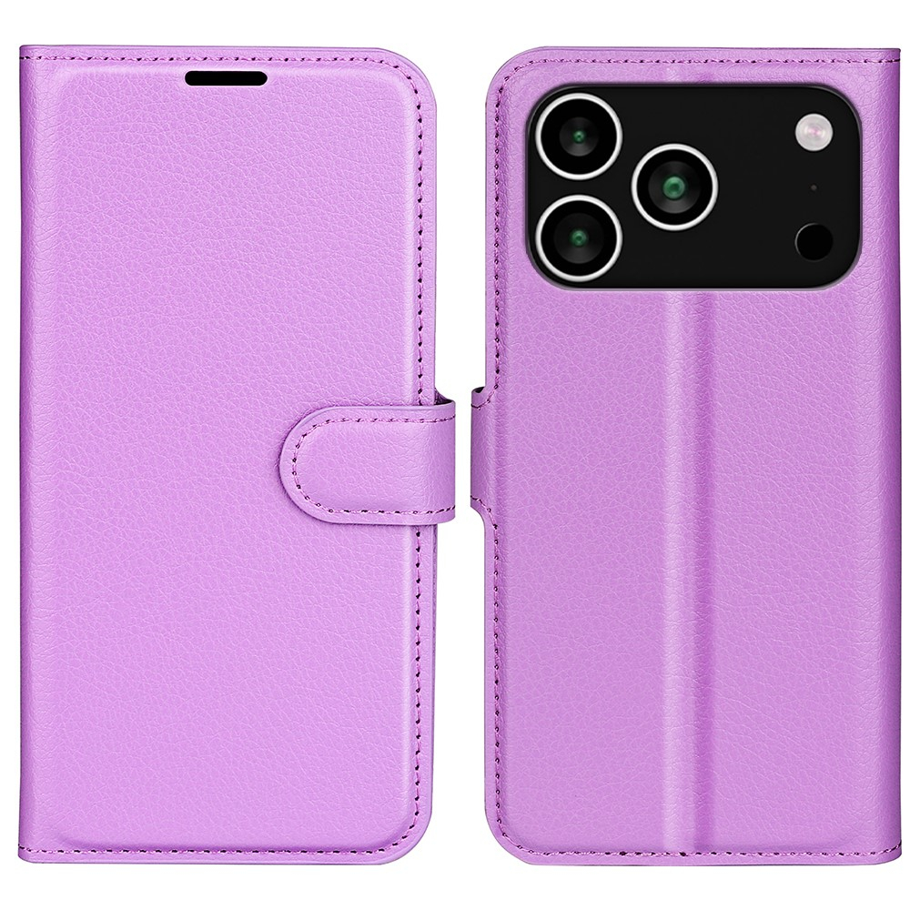 iPhone 17 Pro Max Leder Tasche Flip Cover Litchi Look - Lila