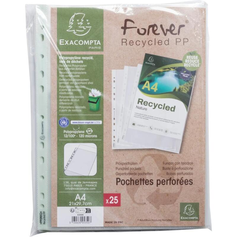 Sachet de 25 pochettes perforées PP recyclé Forever 12/100e - A4 - Translucide