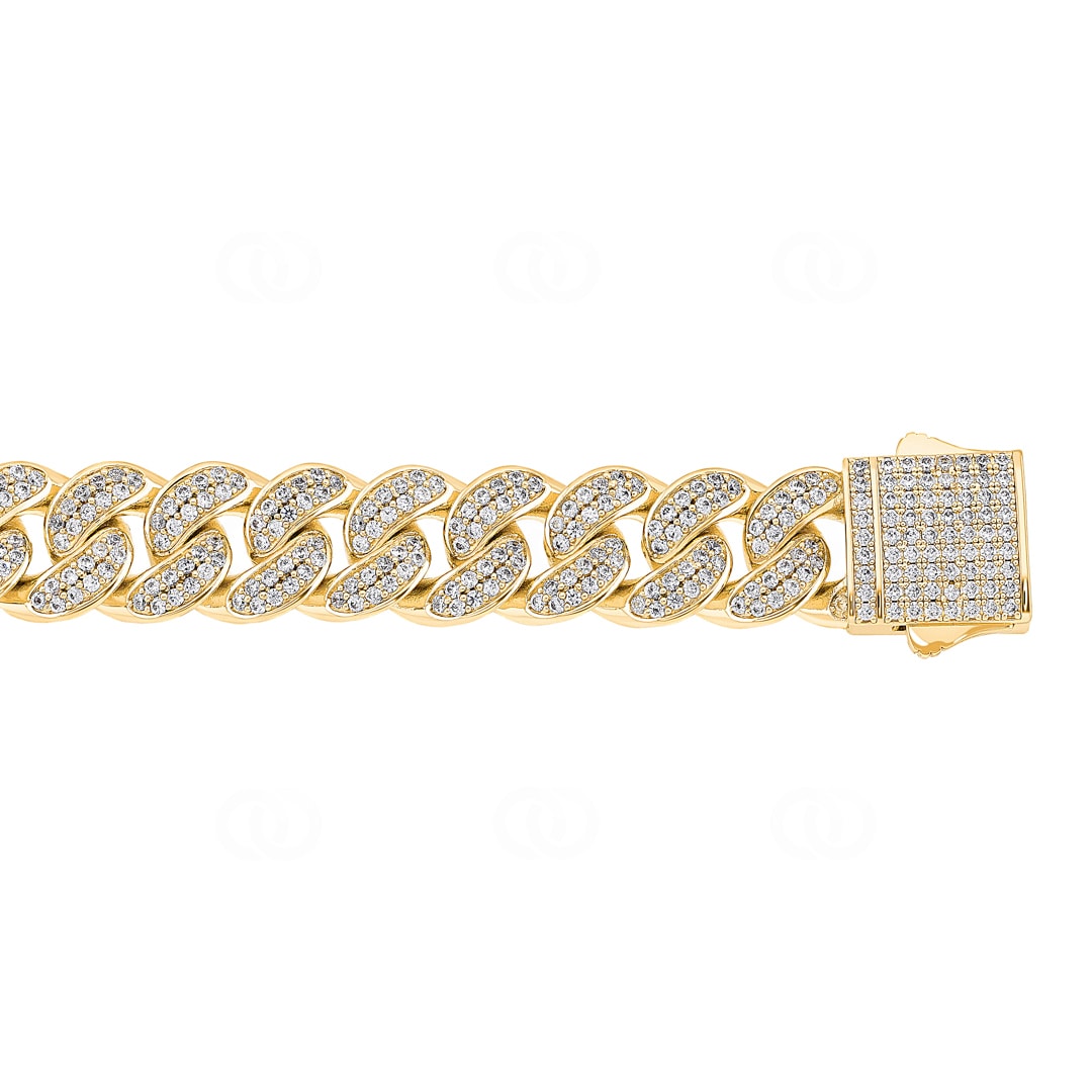 12mm Cuban Link Panzerarmband Gelb vergoldet mit Zirkonia