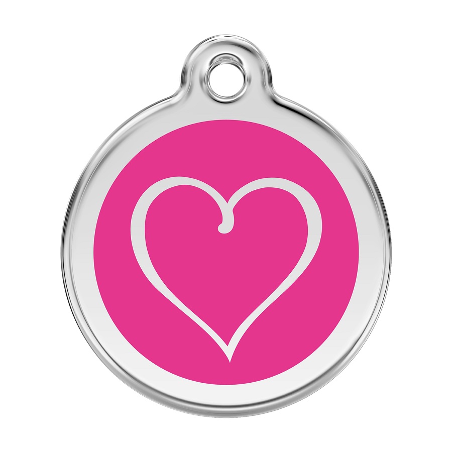Placa de identificação para cães em aço inoxidável esmaltado com desenho tribal de coração rosa choque