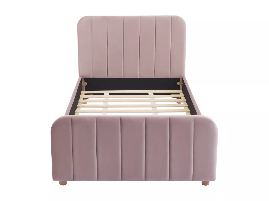 Lit 90 x 190 cm - Velours avec coutures verticales - Rose - ROGADI