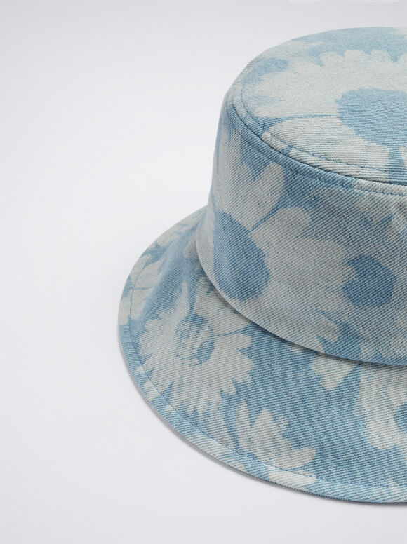 Gorro Bucket Denim Flores - Azul