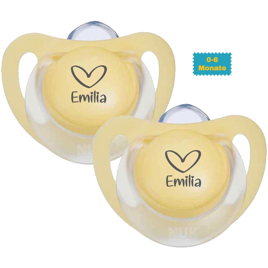 Schnullireich Schnuller mit Namen  Namensschnuller NUK Starlight Herz – 2er Set (Mädchen) Blau