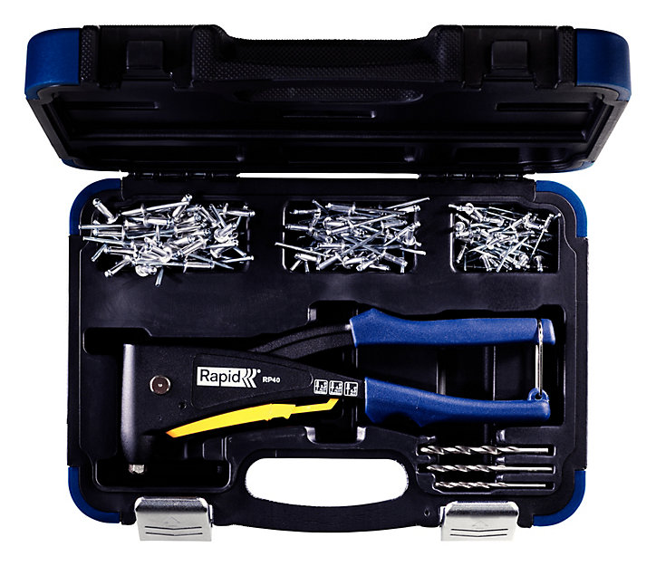 Pince à riveter Rapid RP40 multi + 150 rivets + 3 forets, Coffret
