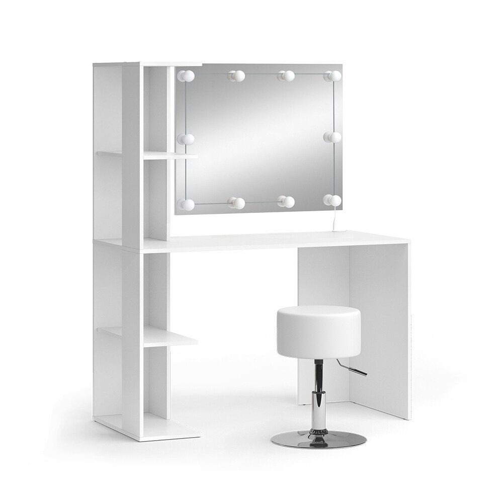 Vicco Schminktisch Tower Weiß 122 x 55 cm mit Beleuchtung und Hocker