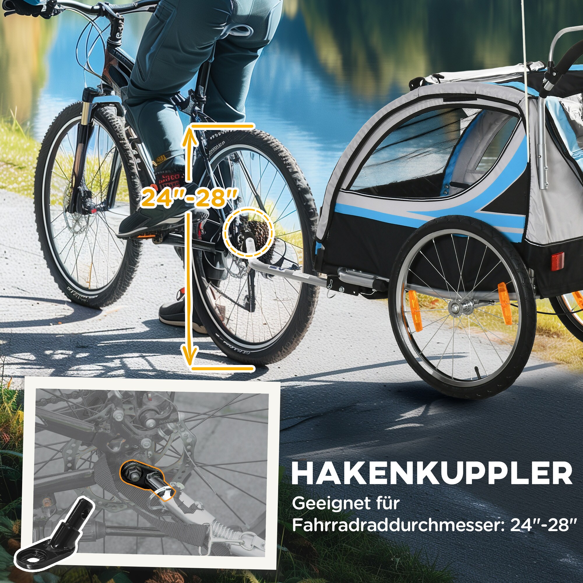 HOMCOM Kinderfahrradanhänger mit Aufbewahrungstasche 142L x 75B x 101H cm